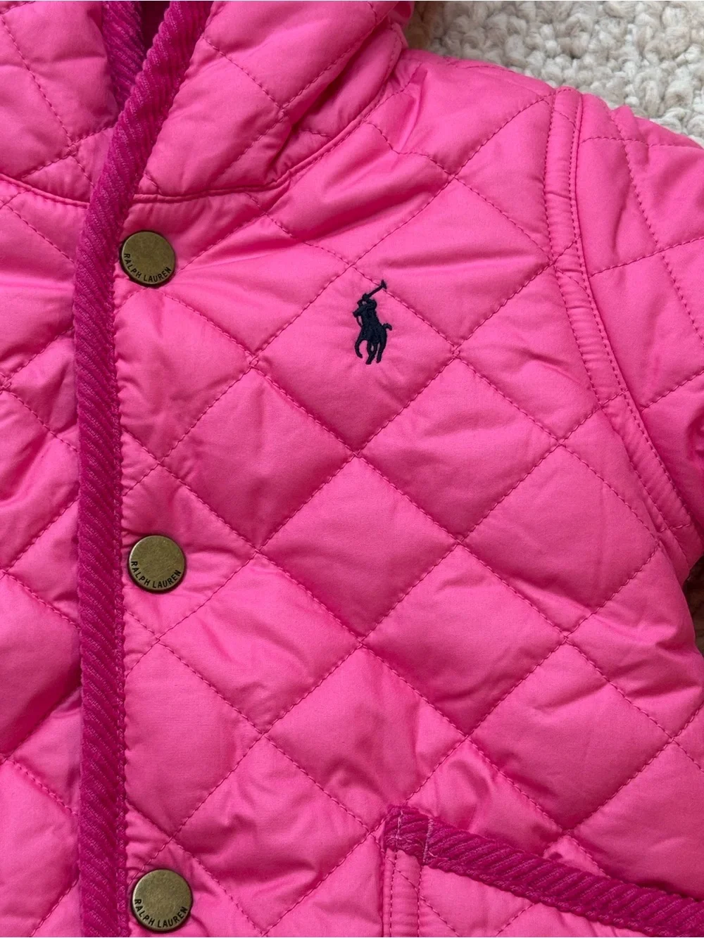 Ralph Lauren Pink Quilted Hooded Footed One-Piece Snowsuit for Baby 6M
